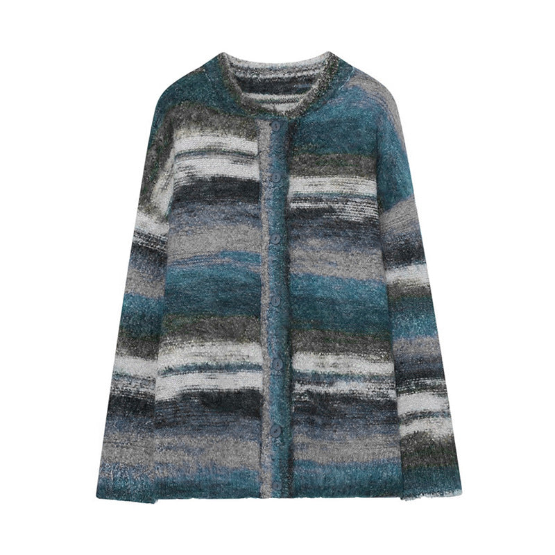 Contrast Color Pattern Cardigan Sweater(Unisex)