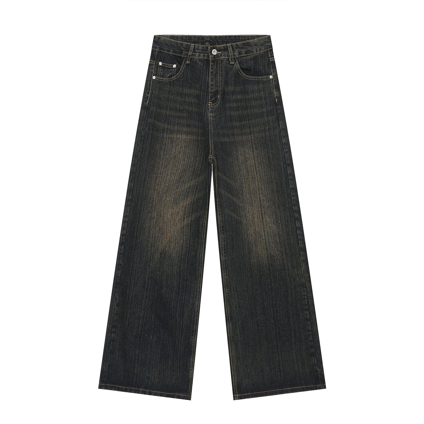 Retro Distressed Loose Straight Washed Jeans