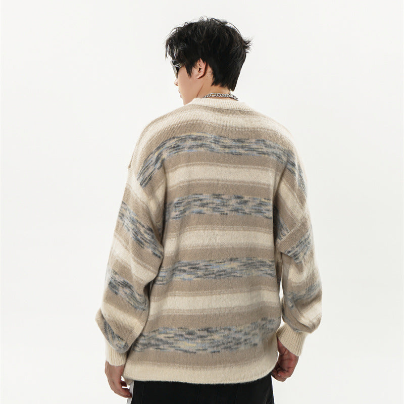 Mohair Striped Round Neck Knitted Sweater