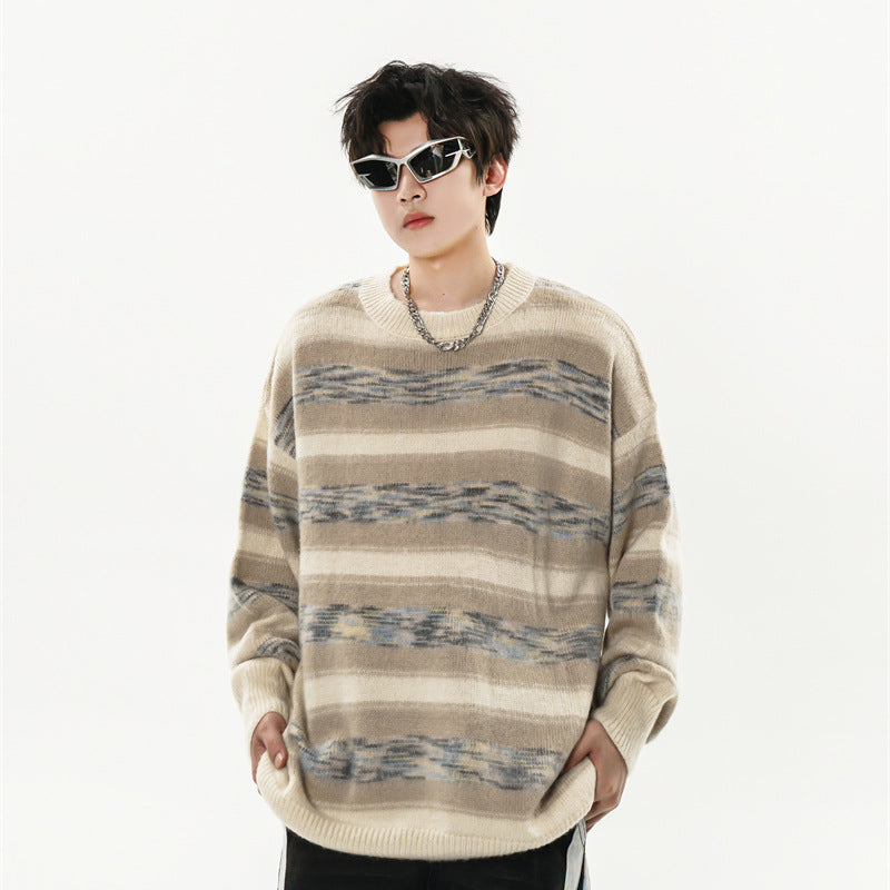 Mohair Striped Round Neck Knitted Sweater