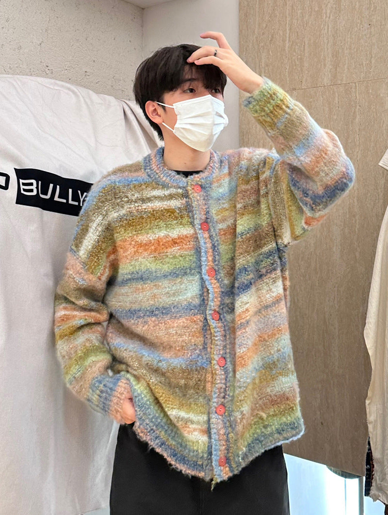 Contrast Color Pattern Cardigan Sweater(Unisex)