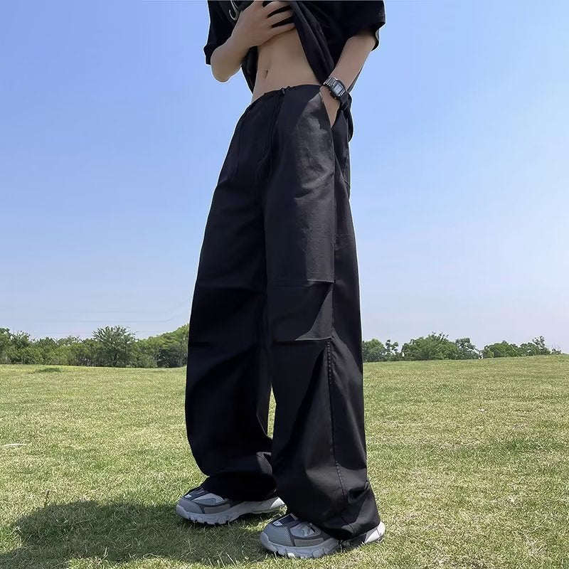 Drawstring Pleated Loose Casual Pants Straight Drooping Parachute Pants