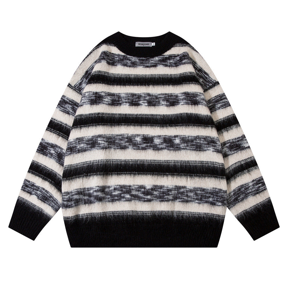 Mohair Striped Round Neck Knitted Sweater