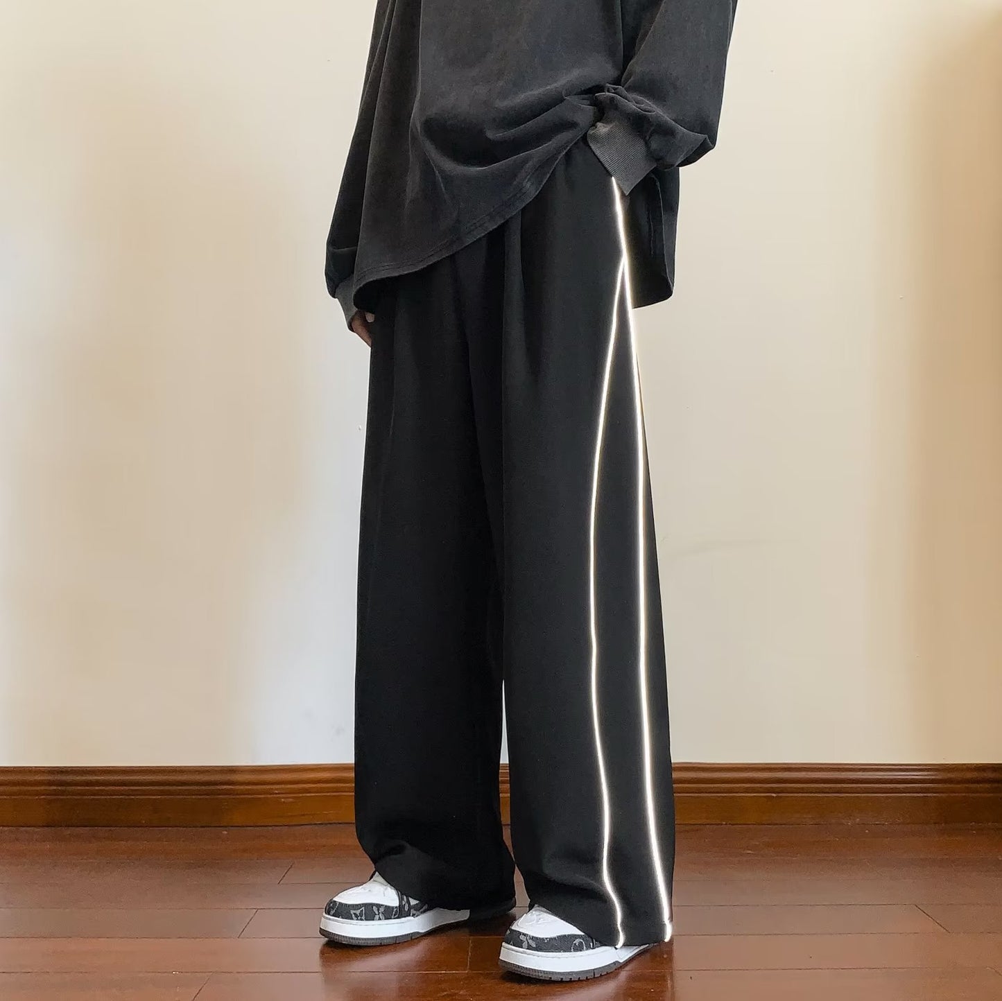 Sports Pants Male Straight Wide Leg Striped Casual Trousers