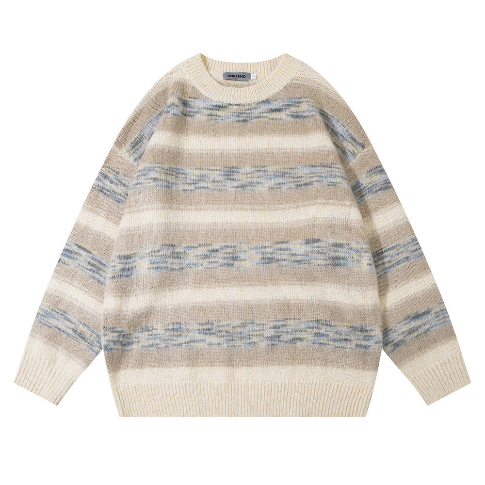 Mohair Striped Round Neck Knitted Sweater