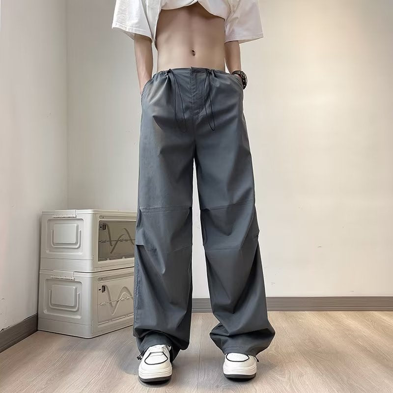 Drawstring Pleated Loose Casual Pants Straight Drooping Parachute Pants