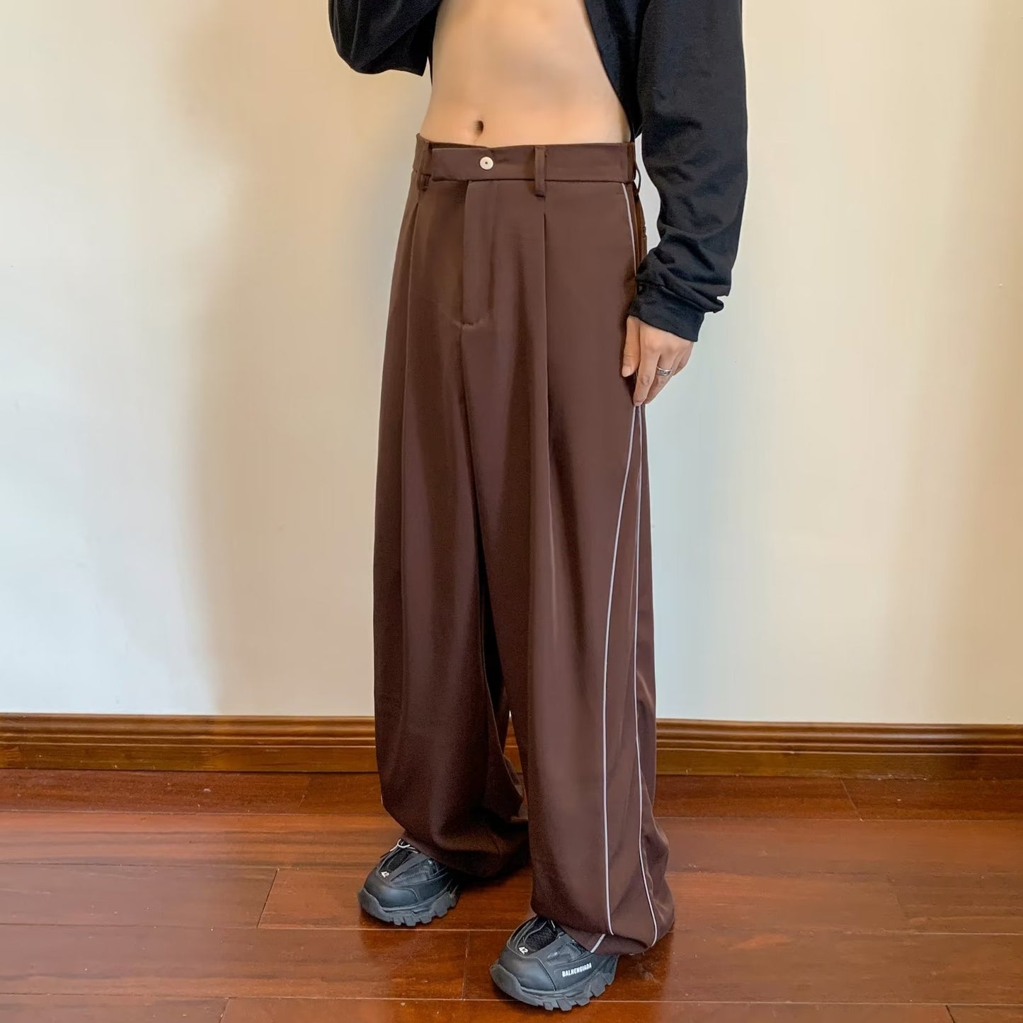 Sports Pants Male Straight Wide Leg Striped Casual Trousers