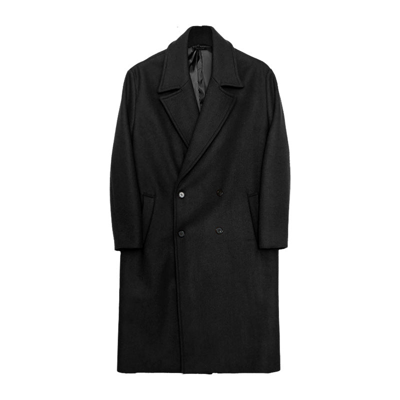 Double Breasted Woolen Coat Men's Mid-length Thick Woolen Coat