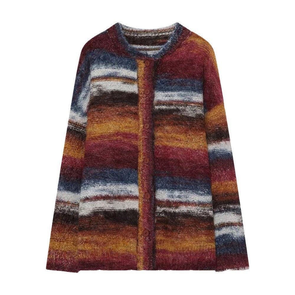 Contrast Color Pattern Cardigan Sweater(Unisex)