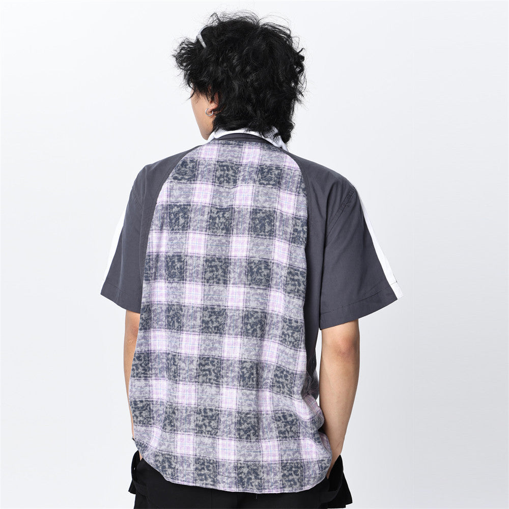 Contrast Color Plaid Short Sleeve Shirt