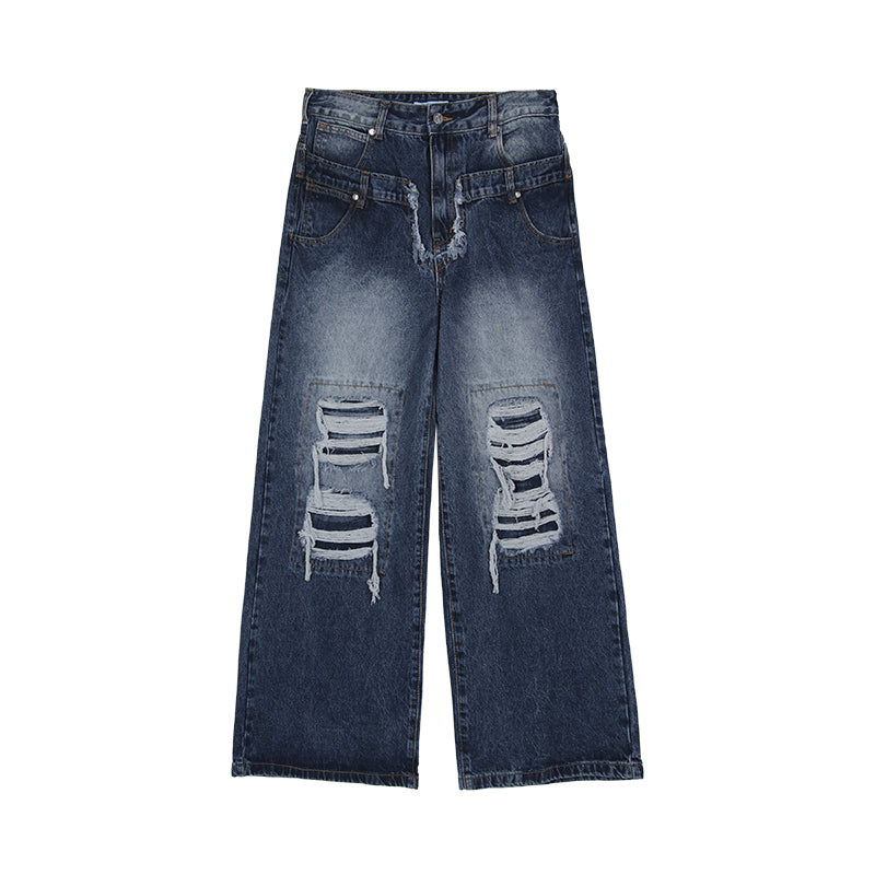 Straight Wide Leg Denim Trousers