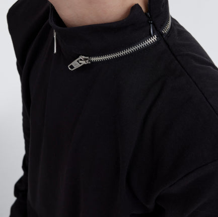 Zip-up Stand-up Collar Shoulder Pad Base Shirt