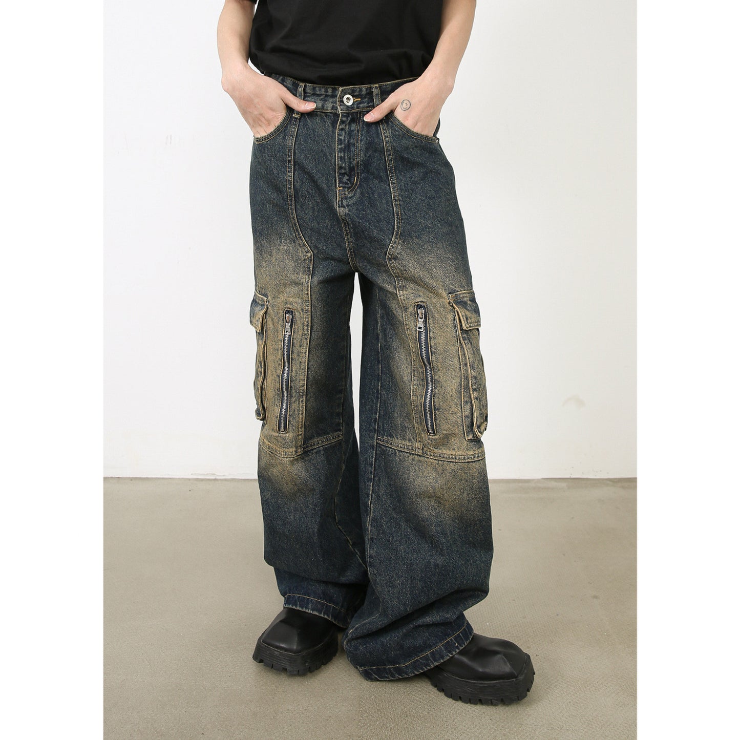 American Washed Multi-pocket Workwear Jeans