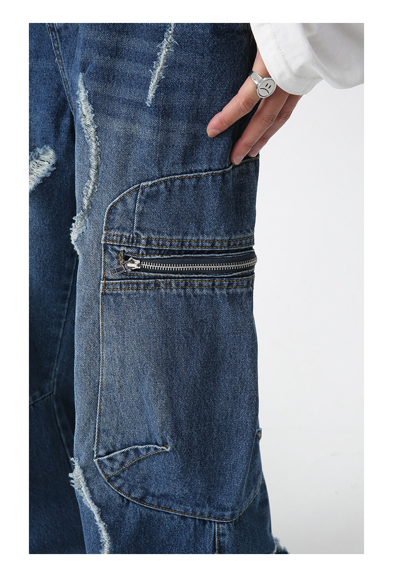 Loose Straight Zipper Overall Jeans