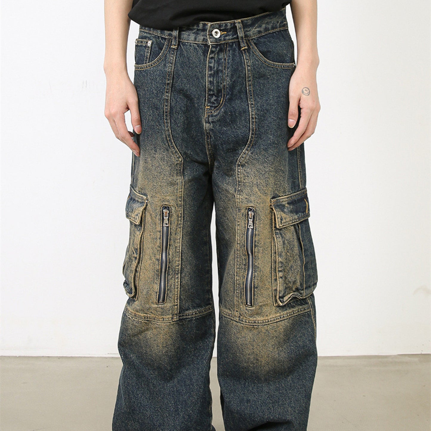 American Washed Multi-pocket Workwear Jeans