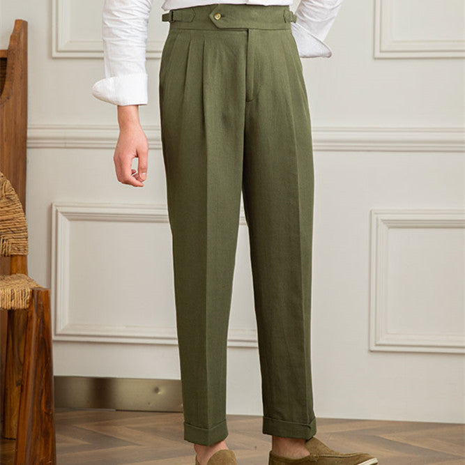 High Waist Straight Cotton and Linen Casual Pants