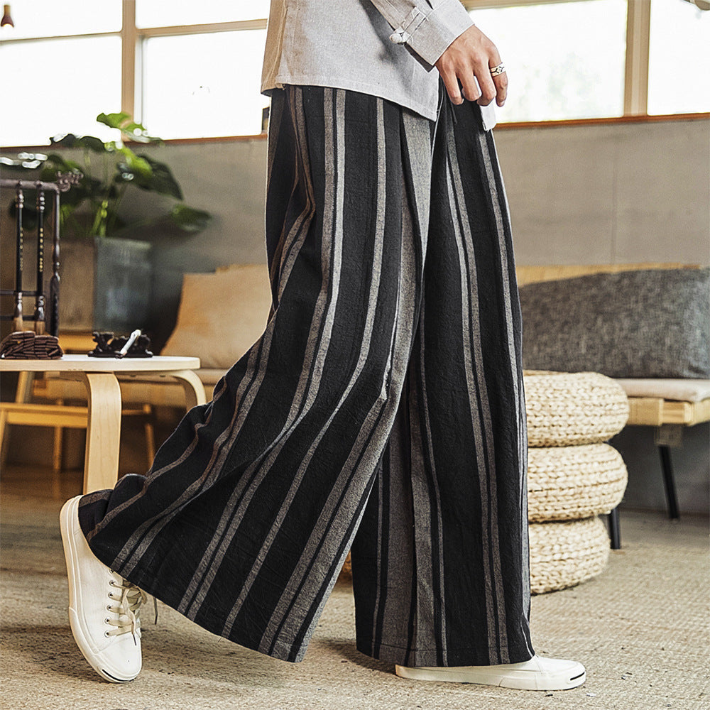 Loose and comfortable striped breathable wide-leg pants