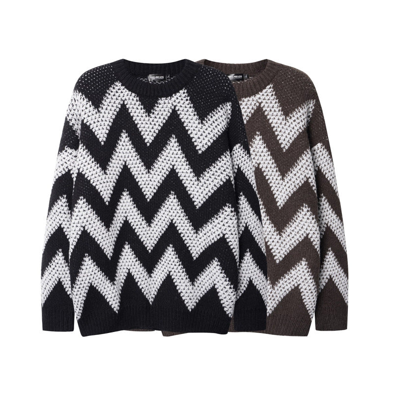 Retro Diamond Plaid  Wave Striped Sweater (Unisex)