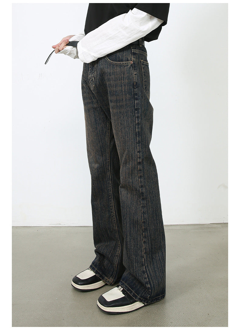 American Retro Slightly Flared Pu Jeans