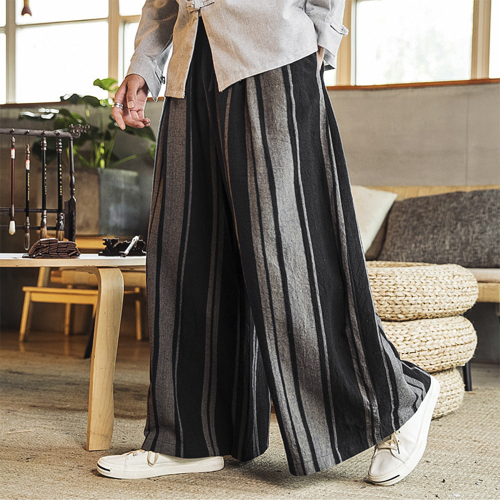 Loose and comfortable striped breathable wide-leg pants