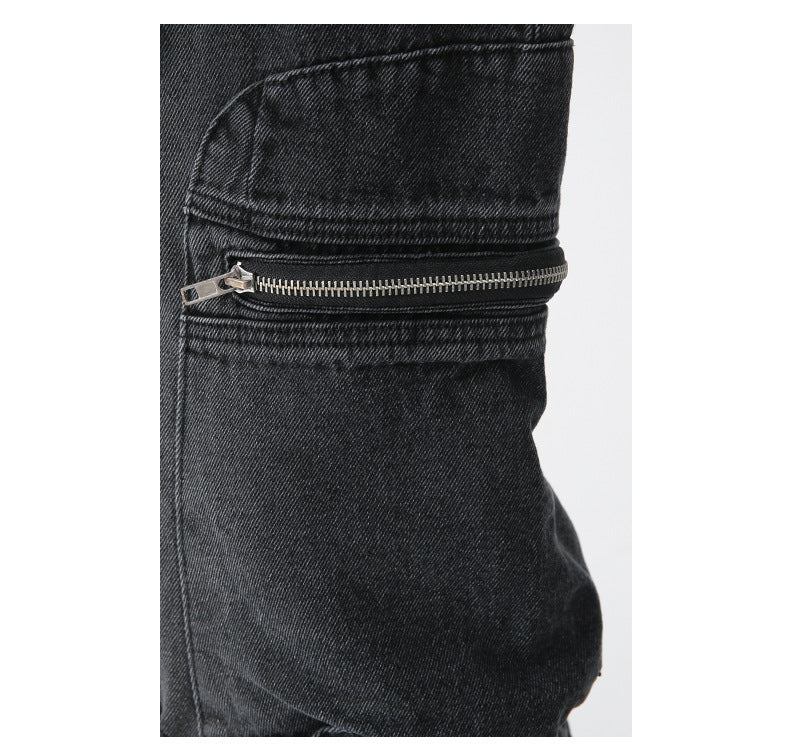 Loose Straight Zipper Overall Jeans