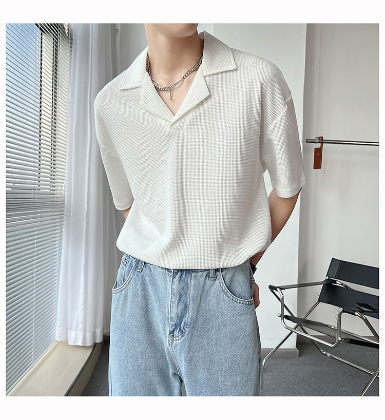 Plain Short Sleeve Polo Knitted Drop-shoulder