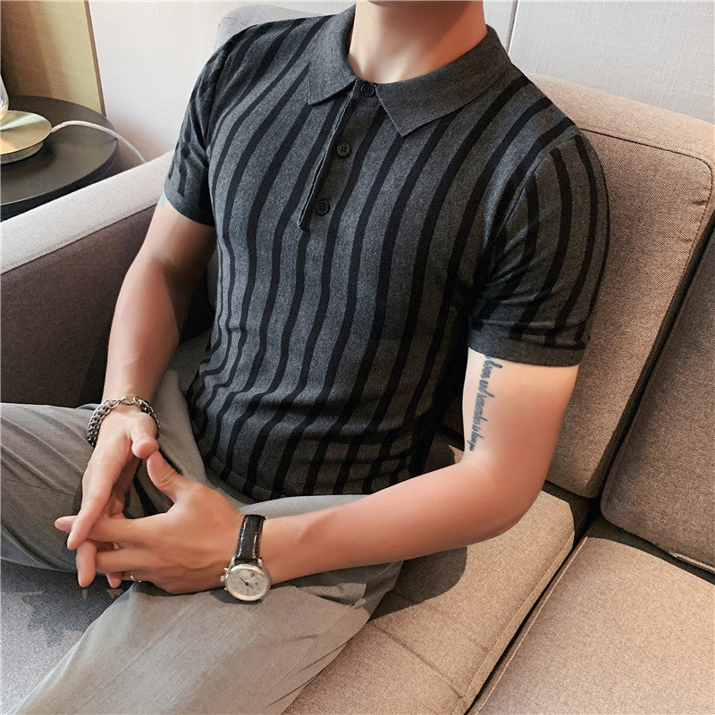 Men's Wide Striped Short-sleeved Polo Shirt