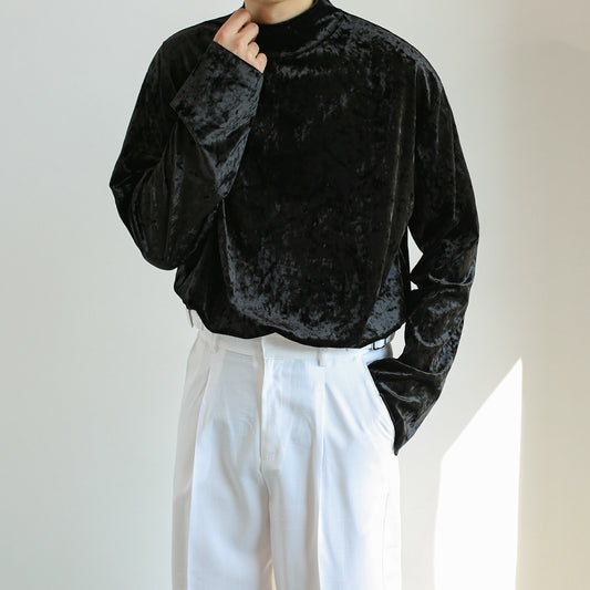 Spring Men's Half Turtleneck Gold Velvet Bottoming Shirt T-Shirt