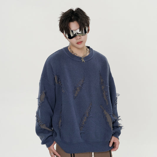 Fashion Damage Cat Beard Round Neck Sweater