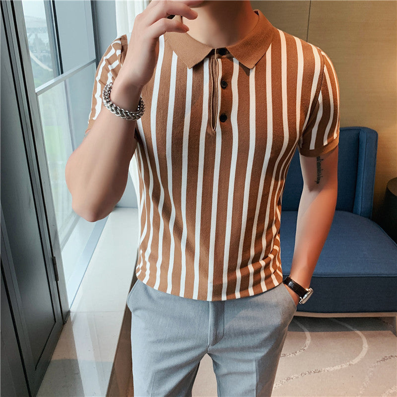 Men's Wide Striped Short-sleeved Polo Shirt