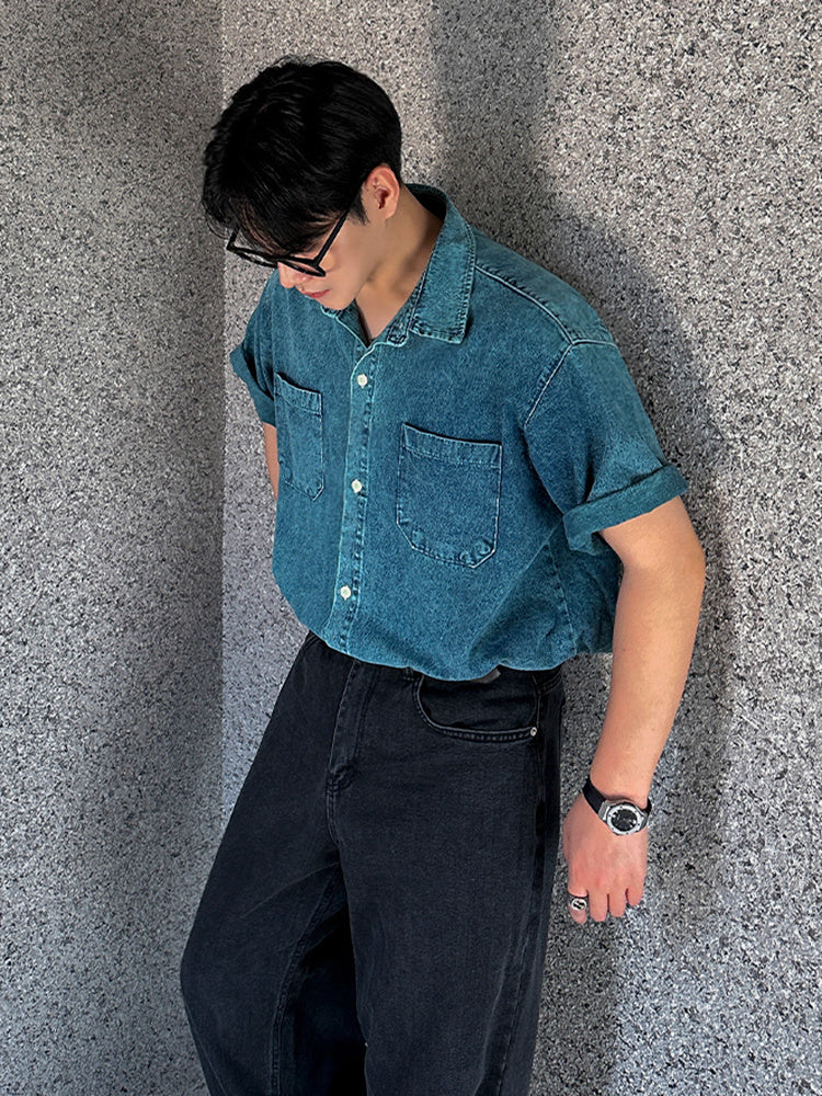 Retro Denim Short-sleeved Shirt