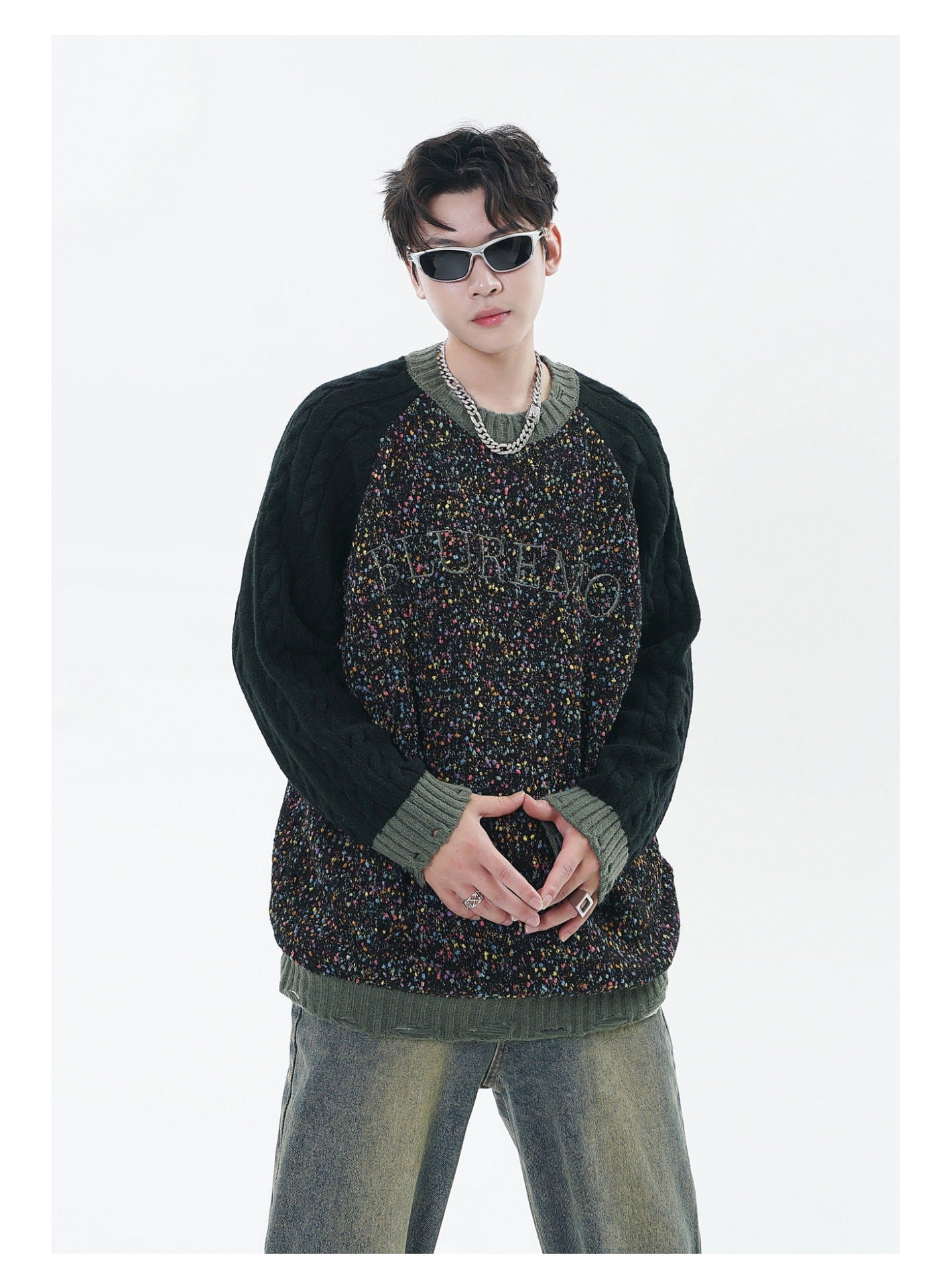 Patchwork Round Neck  Dopamine Sweater (Unisex)