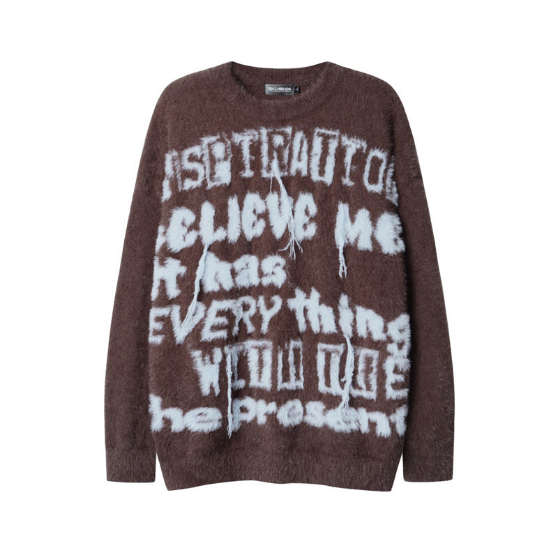 Retro Contrast Color Letter Tassel Sweater (Unisex)