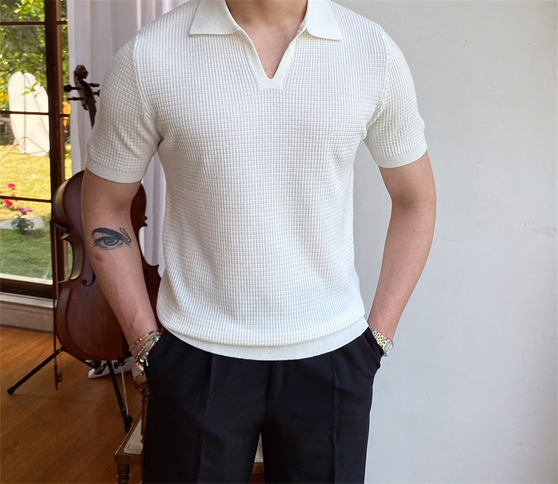 Versatile V-neck Lapel Short-sleeved Without Buttons