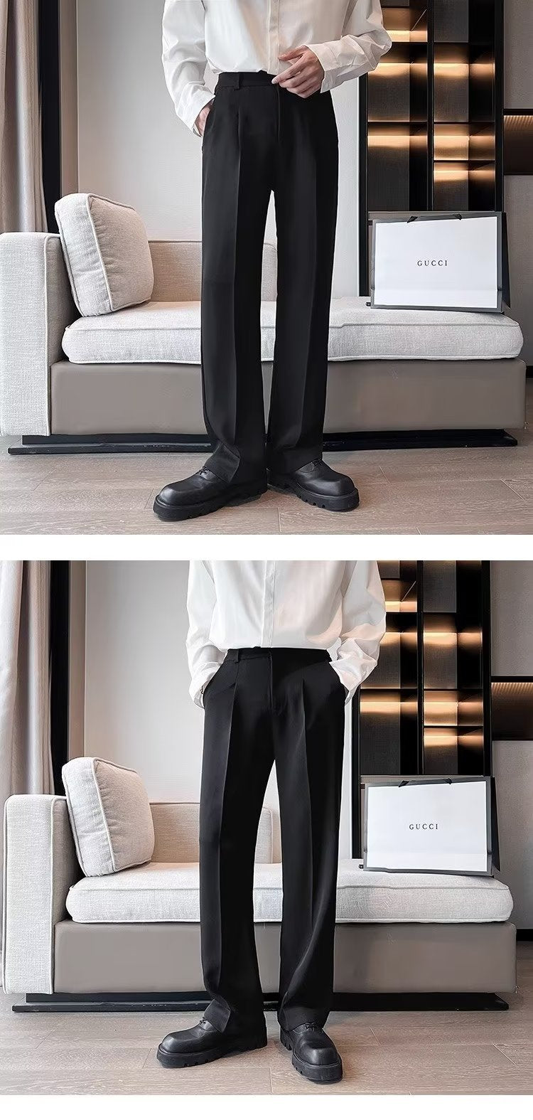 Men's Solid Color Anti-wrinkle Loose Wide-leg Suit Pants