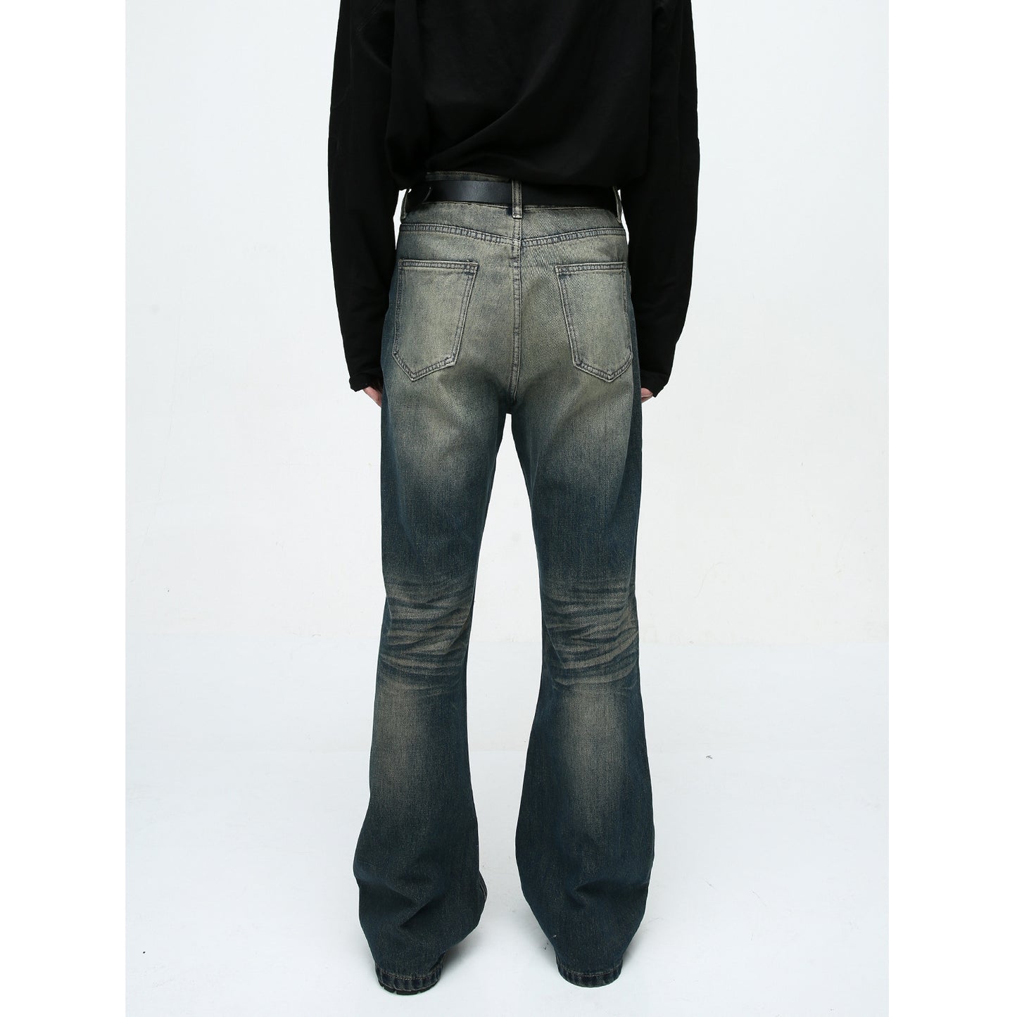 High Street Style Retro Washed Distressed Slightly Flared Jeans