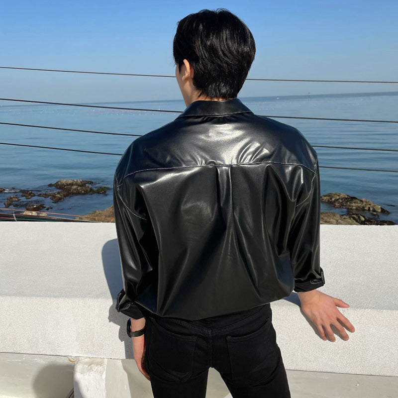 Long-sleeved leather shirt