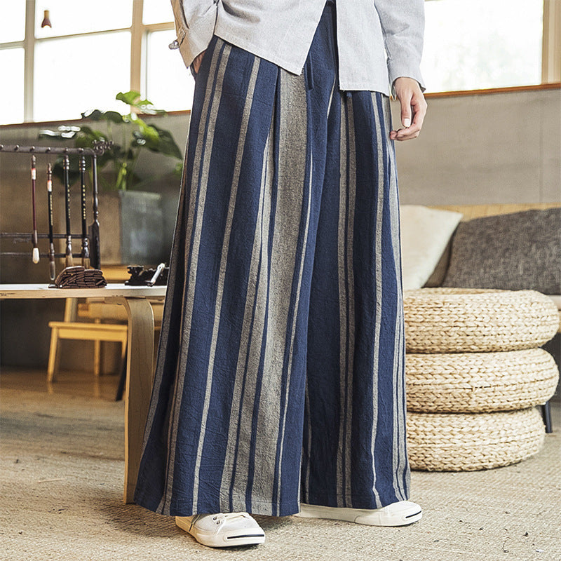 Loose and comfortable striped breathable wide-leg pants