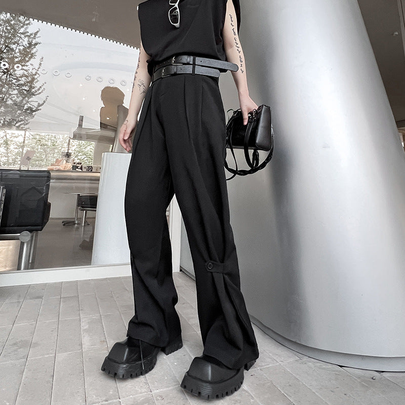 Men's Double Belt Irregular Wide Leg Pants