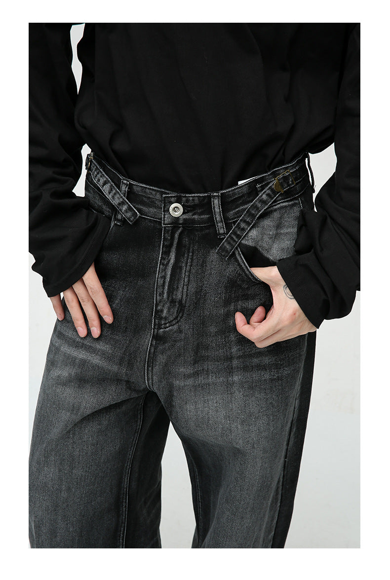 New American High Street Pu Mop Straight Loose Jeans