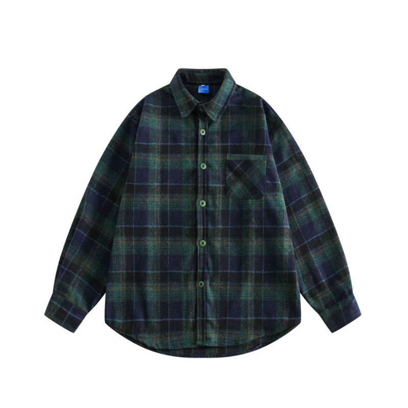 Retro College Style Woolen Plaid Shirt