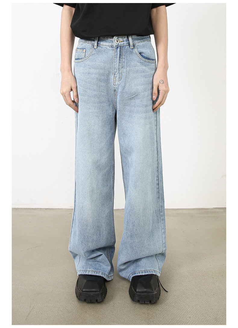 Washed-out Straight Wide Leg Denim