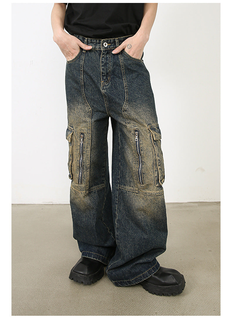 American Washed Multi-pocket Workwear Jeans