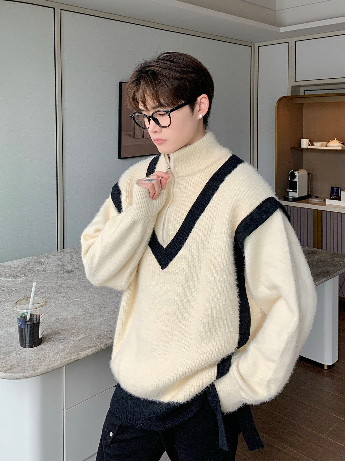 Collar Polo Mohair Knitted Sweater