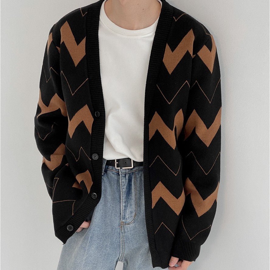 Wave Pattern Cardigan Sweater