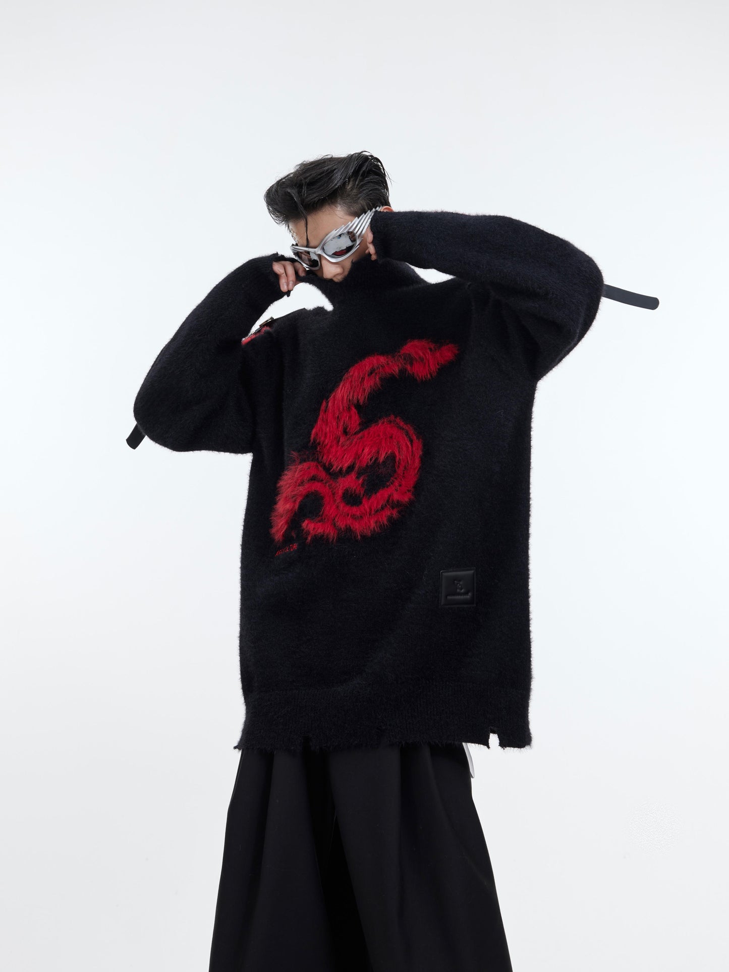 Loose Knit Sweater Dragon Printed