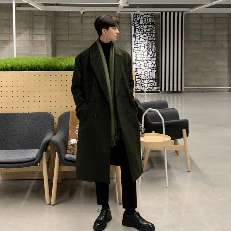 Knee Length Korean Double Breasted Cashmere Windbreaker