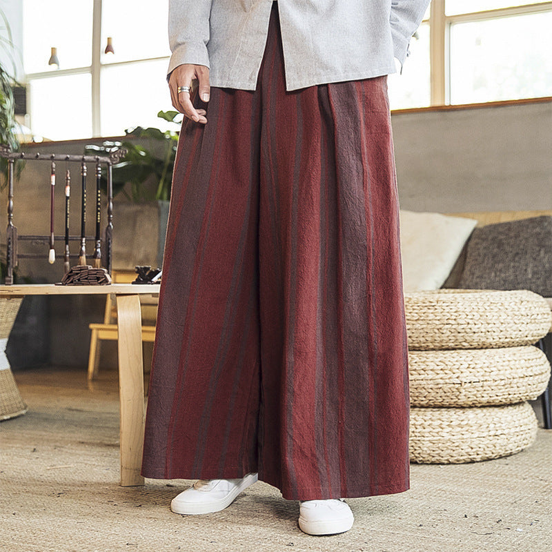 Loose and comfortable striped breathable wide-leg pants