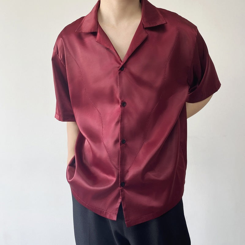 Vintage Satin Textured Simplicity Short Sleeve Shirt