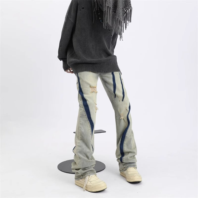 Spray Printing Ripped Jeans